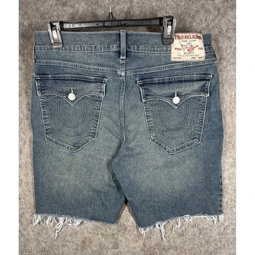 True Religion Ricky Flap Shorts 34 Relaxed Straight Denim Raw Hem